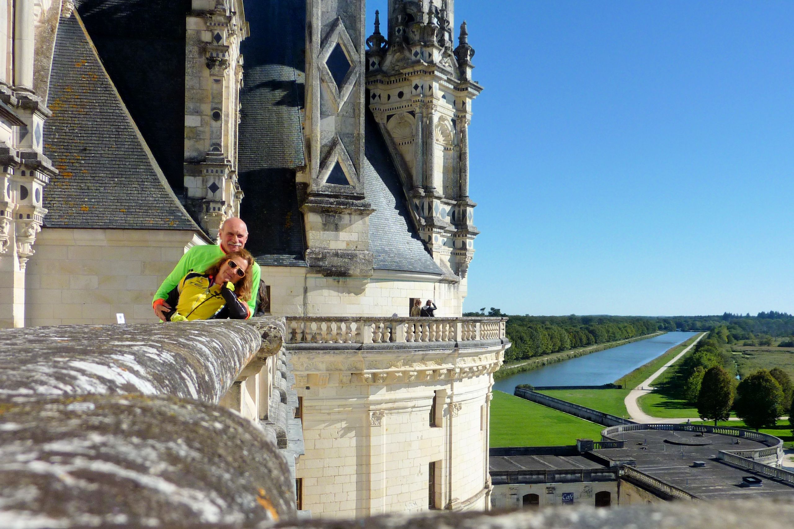 Cyclists in front of Chambord Castle, Loire Valley